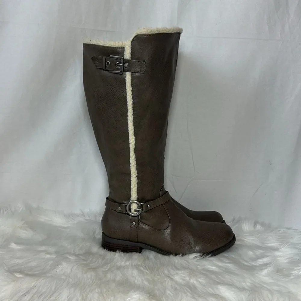 G By Guess Faux Leather Taupe Knee High Riding Boots Sz‎ 11